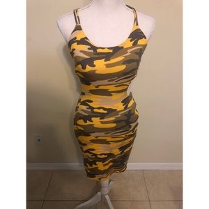 Yellow and olive camo dress